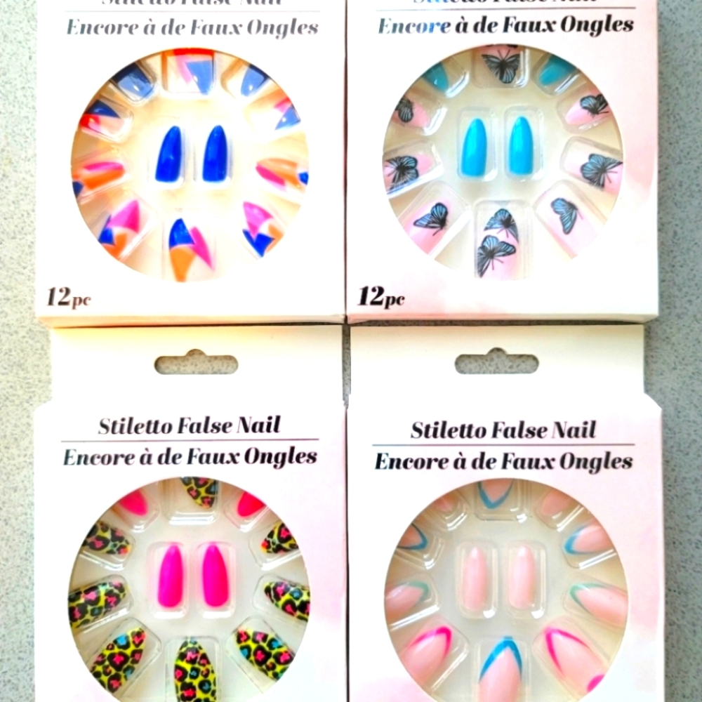 4 Packs of Stiletto Press On Nails, Varied Styles NWOT